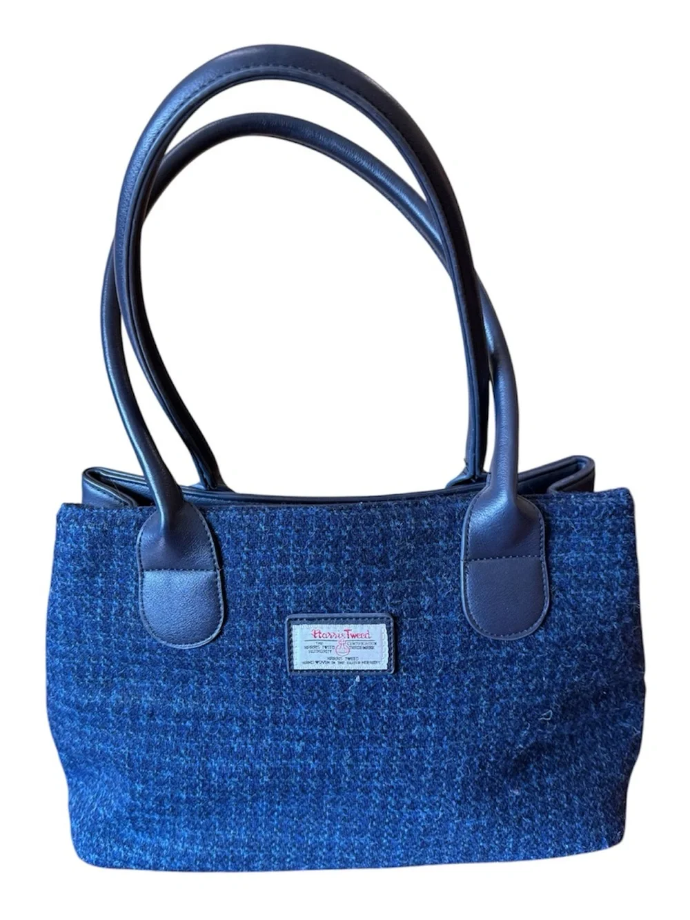 Harris Tweed Cassley Classic Wool Tartan Handbag Blue Basket Weave Scottish